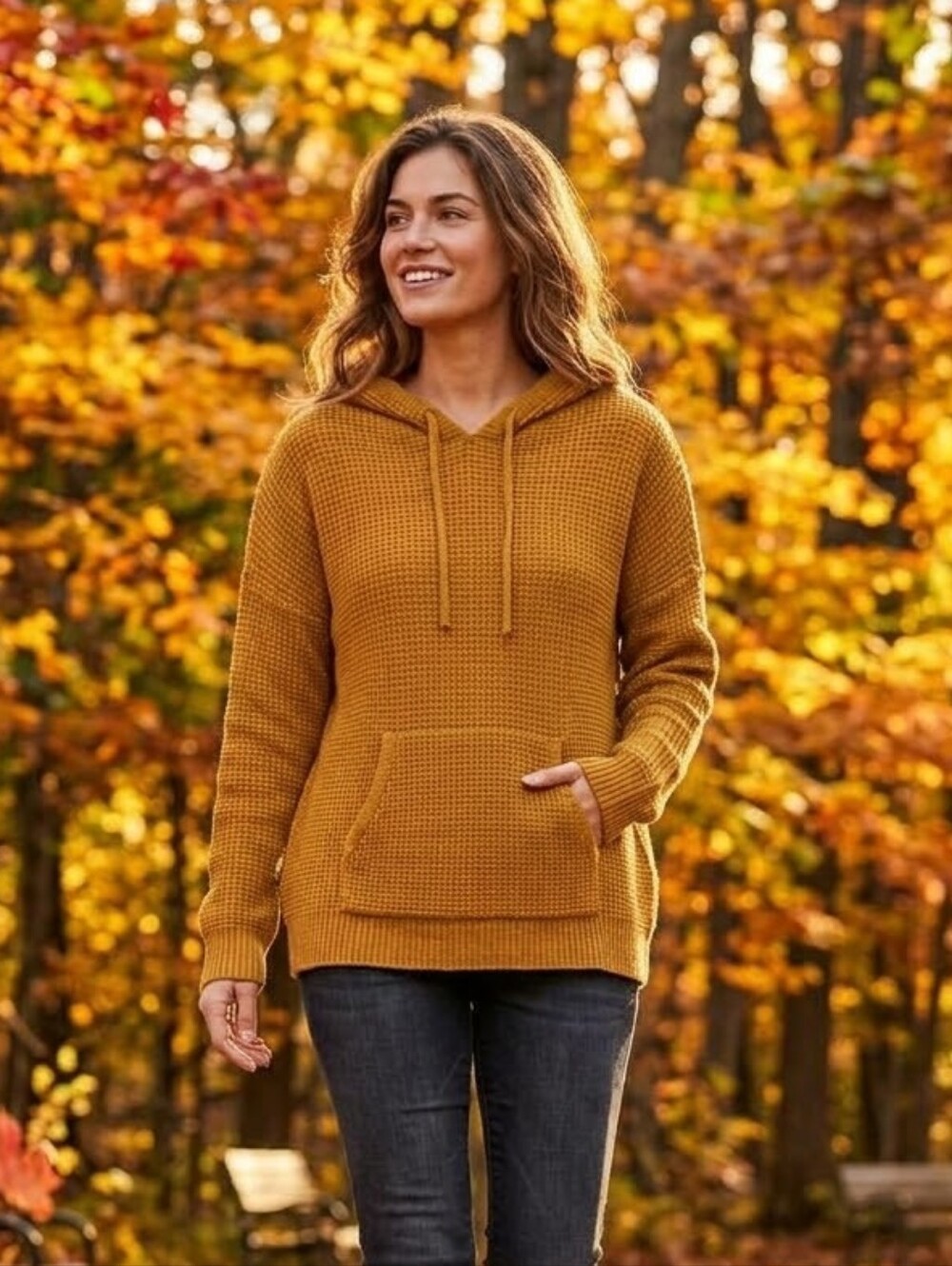 💛 Aerie Hooded Waffle Knit Sweater 🍂